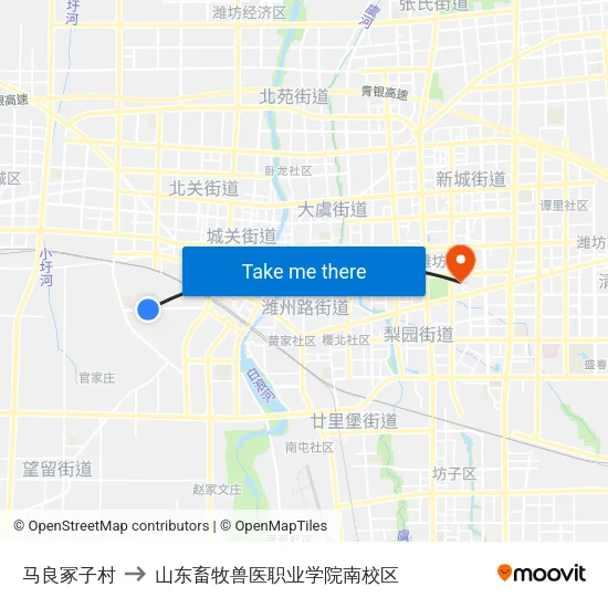 马良冢子村 to 山东畜牧兽医职业学院南校区 map