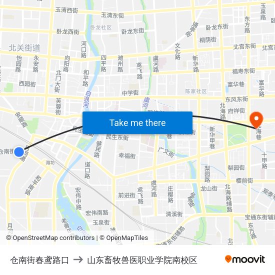 仓南街春鸢路口 to 山东畜牧兽医职业学院南校区 map