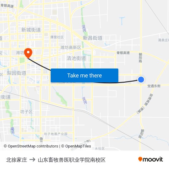 北徐家庄 to 山东畜牧兽医职业学院南校区 map