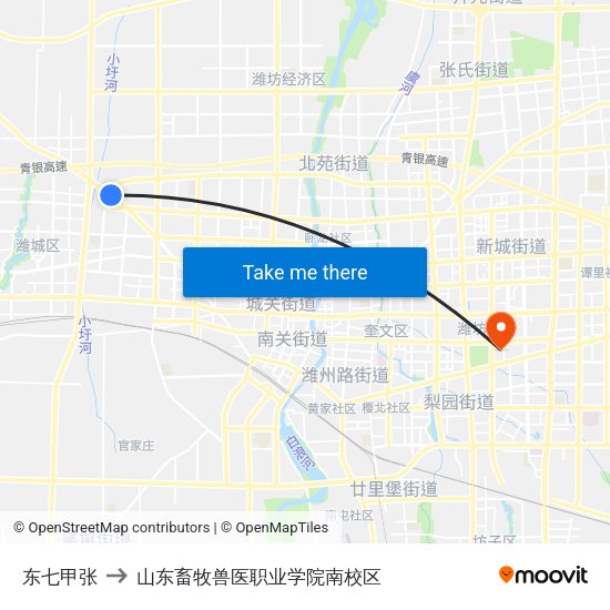 东七甲张 to 山东畜牧兽医职业学院南校区 map
