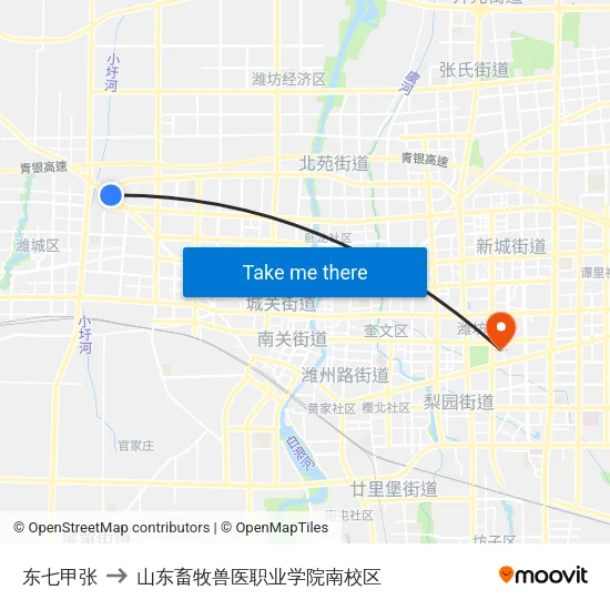 东七甲张 to 山东畜牧兽医职业学院南校区 map