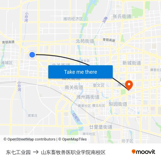 东七工业园 to 山东畜牧兽医职业学院南校区 map