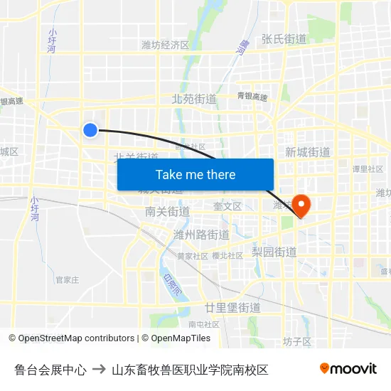 鲁台会展中心 to 山东畜牧兽医职业学院南校区 map