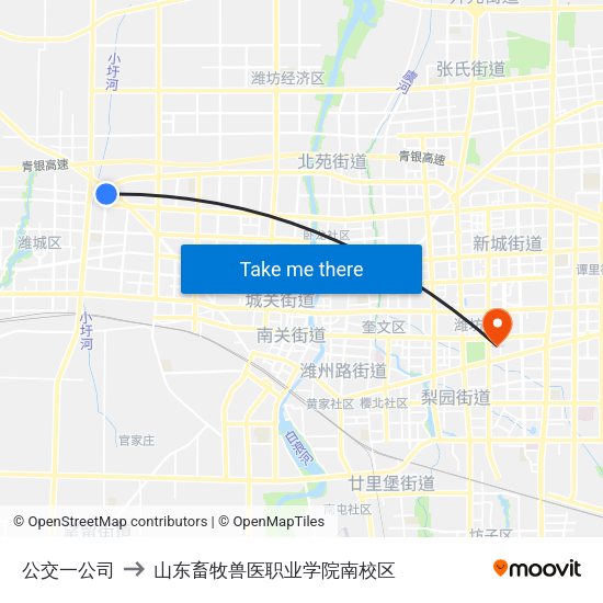 公交一公司 to 山东畜牧兽医职业学院南校区 map