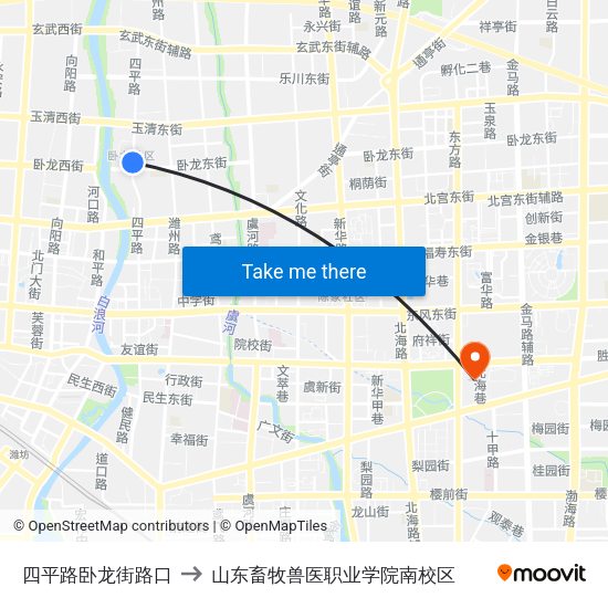 四平路卧龙街路口 to 山东畜牧兽医职业学院南校区 map