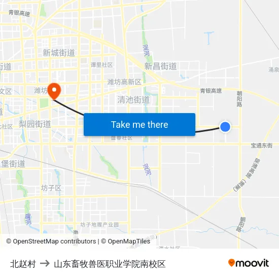 北赵村 to 山东畜牧兽医职业学院南校区 map