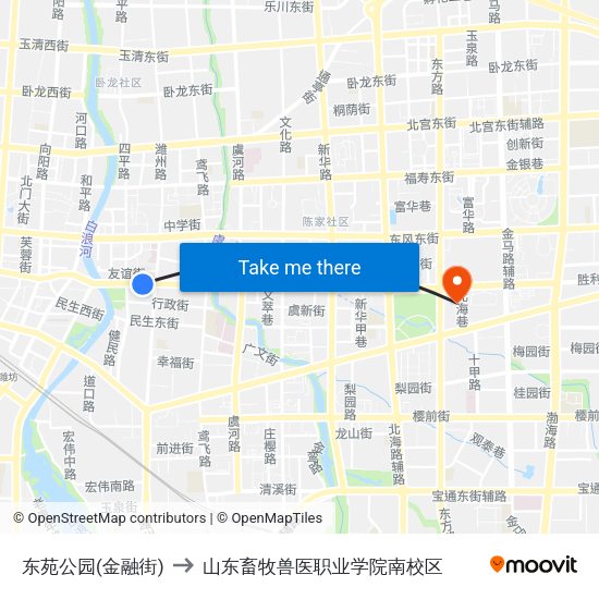东苑公园(金融街) to 山东畜牧兽医职业学院南校区 map