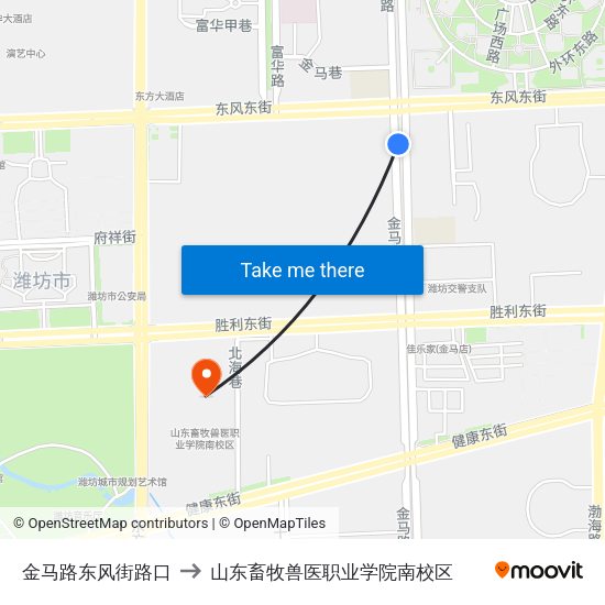 金马路东风街路口 to 山东畜牧兽医职业学院南校区 map