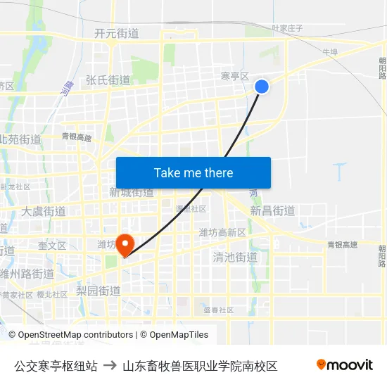 公交寒亭枢纽站 to 山东畜牧兽医职业学院南校区 map