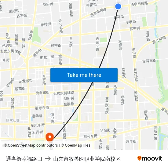 通亭街幸福路口 to 山东畜牧兽医职业学院南校区 map