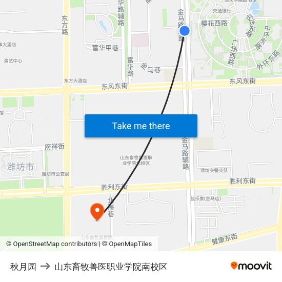 秋月园 to 山东畜牧兽医职业学院南校区 map