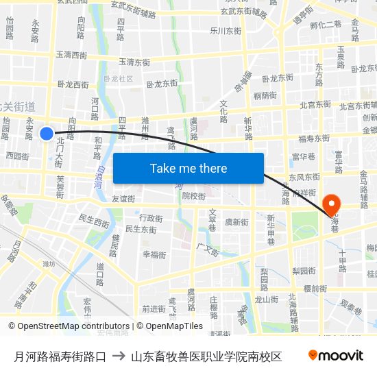 月河路福寿街路口 to 山东畜牧兽医职业学院南校区 map