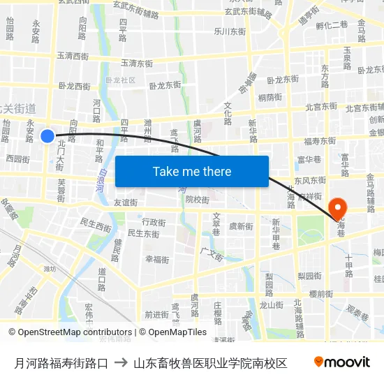 月河路福寿街路口 to 山东畜牧兽医职业学院南校区 map
