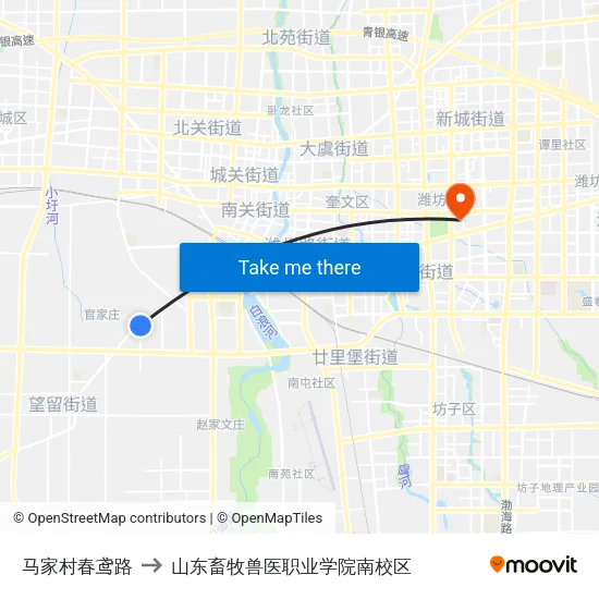 马家村春鸢路 to 山东畜牧兽医职业学院南校区 map