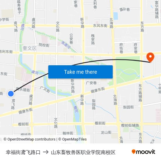 幸福街鸢飞路口 to 山东畜牧兽医职业学院南校区 map