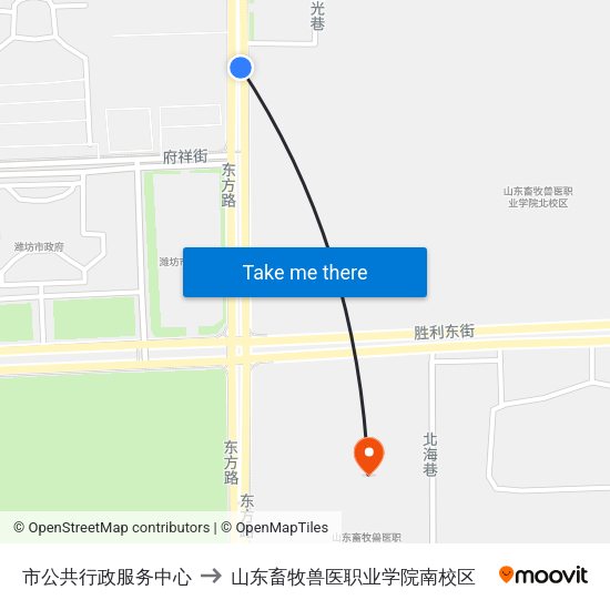 市公共行政服务中心 to 山东畜牧兽医职业学院南校区 map