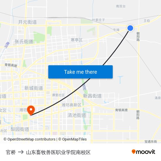 官桥 to 山东畜牧兽医职业学院南校区 map