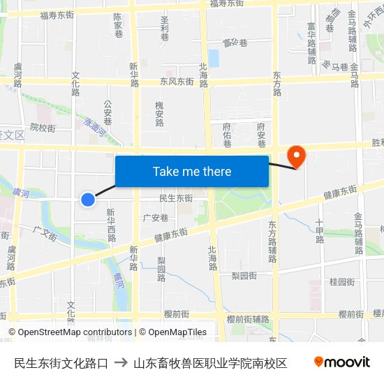 民生东街文化路口 to 山东畜牧兽医职业学院南校区 map