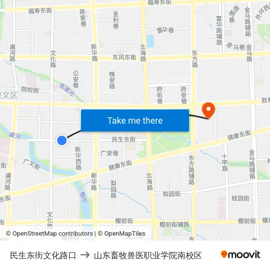 民生东街文化路口 to 山东畜牧兽医职业学院南校区 map