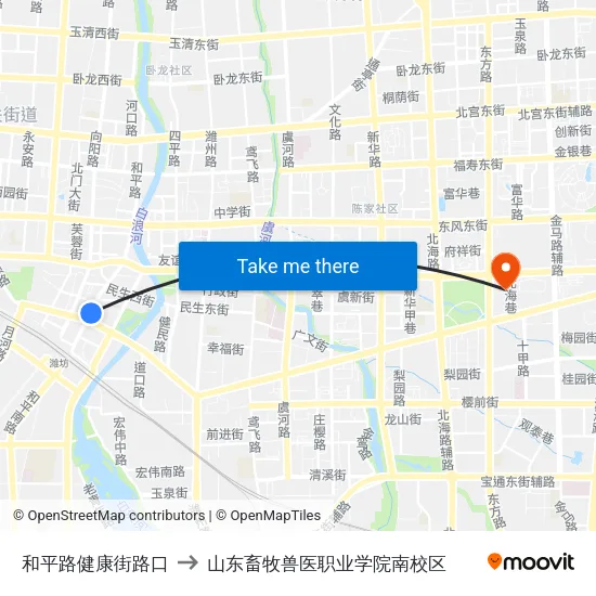 和平路健康街路口 to 山东畜牧兽医职业学院南校区 map