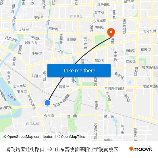 鸢飞路宝通街路口 to 山东畜牧兽医职业学院南校区 map