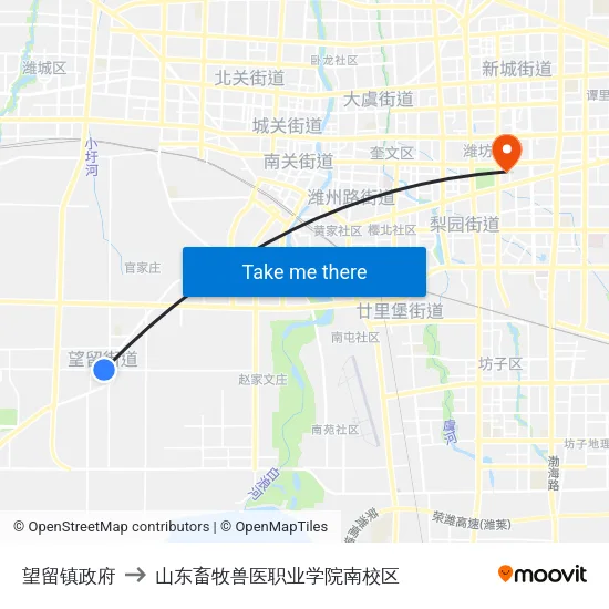 望留镇政府 to 山东畜牧兽医职业学院南校区 map