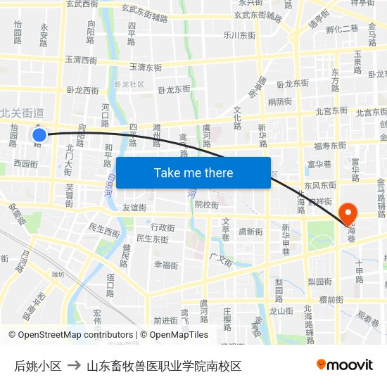 后姚小区 to 山东畜牧兽医职业学院南校区 map