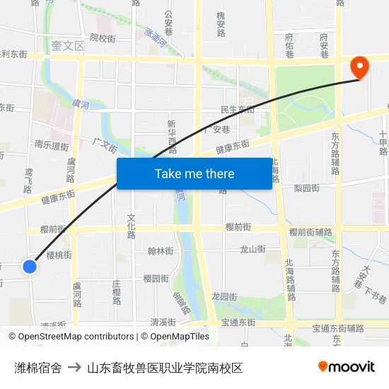 潍棉宿舍 to 山东畜牧兽医职业学院南校区 map