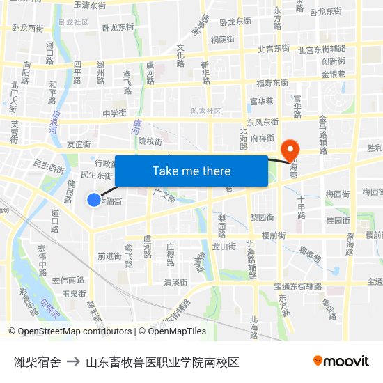 潍柴宿舍 to 山东畜牧兽医职业学院南校区 map