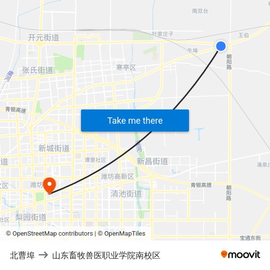 北曹埠 to 山东畜牧兽医职业学院南校区 map