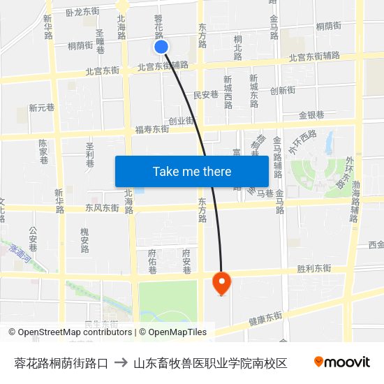 蓉花路桐荫街路口 to 山东畜牧兽医职业学院南校区 map