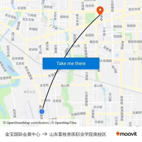 金宝国际会展中心 to 山东畜牧兽医职业学院南校区 map