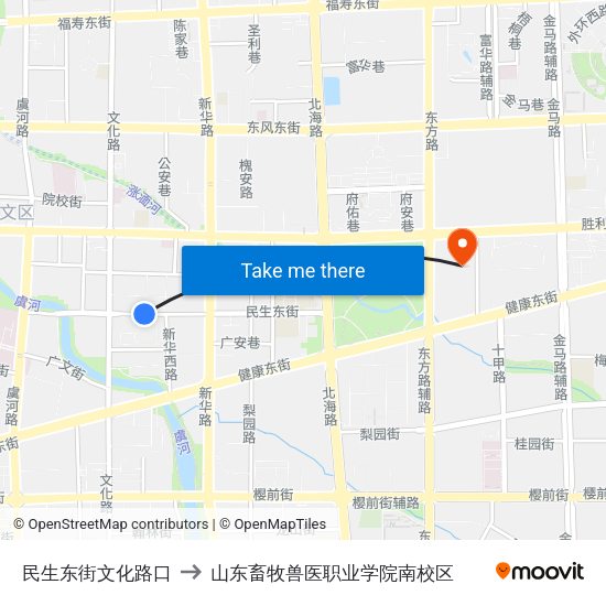 民生东街文化路口 to 山东畜牧兽医职业学院南校区 map