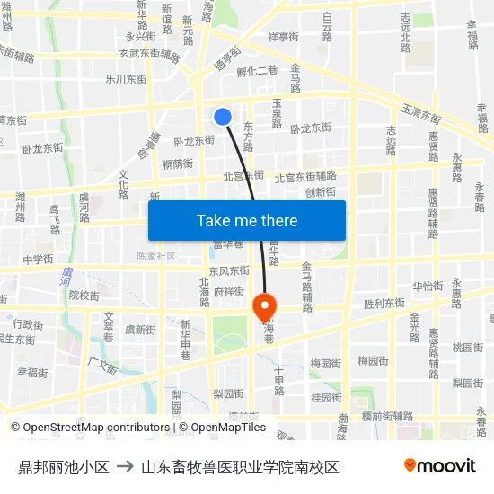 鼎邦丽池小区 to 山东畜牧兽医职业学院南校区 map