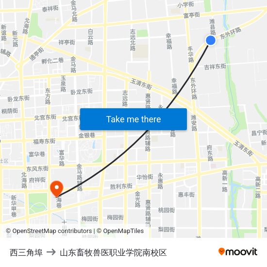 西三角埠 to 山东畜牧兽医职业学院南校区 map