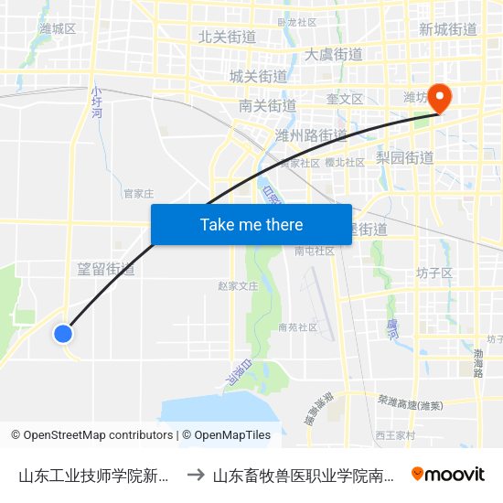 山东工业技师学院新校区 to 山东畜牧兽医职业学院南校区 map