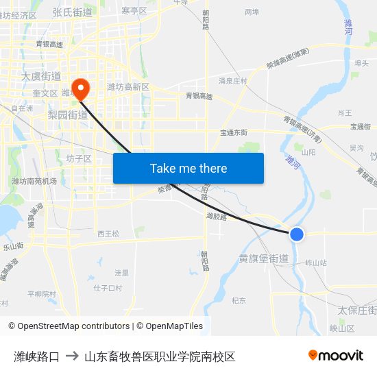 潍峡路口 to 山东畜牧兽医职业学院南校区 map