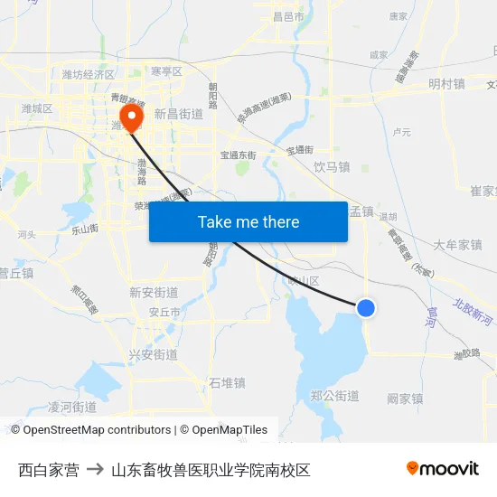 西白家营 to 山东畜牧兽医职业学院南校区 map