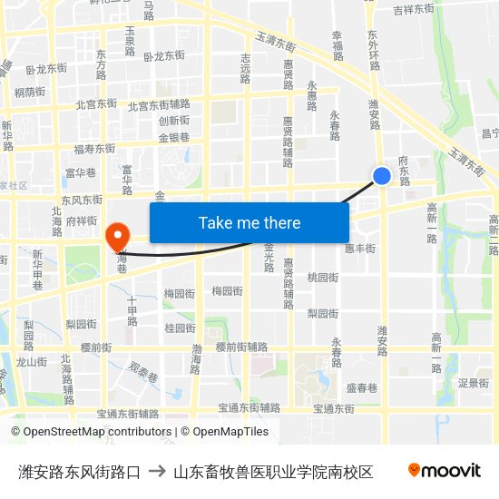 潍安路东风街路口 to 山东畜牧兽医职业学院南校区 map