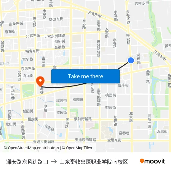 潍安路东风街路口 to 山东畜牧兽医职业学院南校区 map