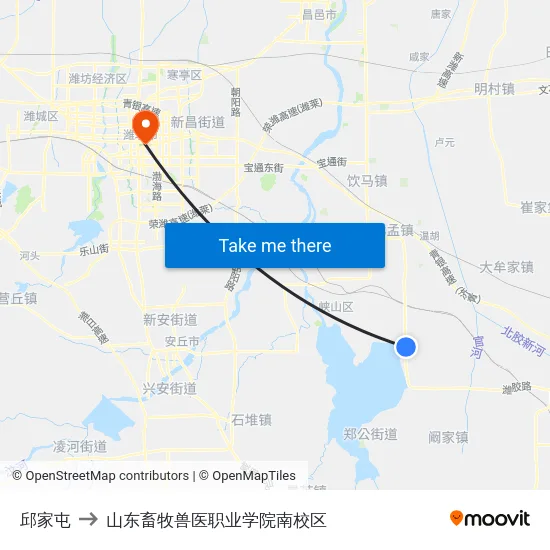 邱家屯 to 山东畜牧兽医职业学院南校区 map