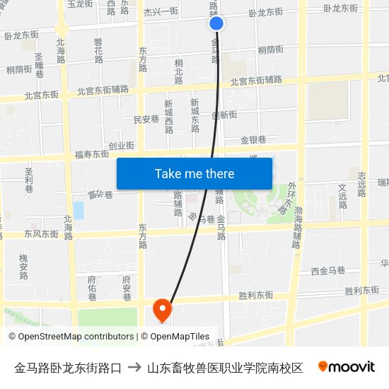 金马路卧龙东街路口 to 山东畜牧兽医职业学院南校区 map