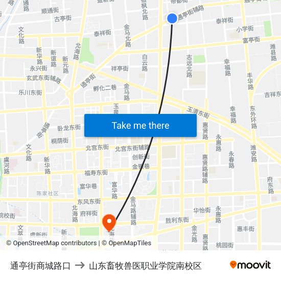通亭街商城路口 to 山东畜牧兽医职业学院南校区 map