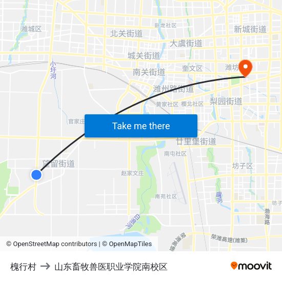 槐行村 to 山东畜牧兽医职业学院南校区 map