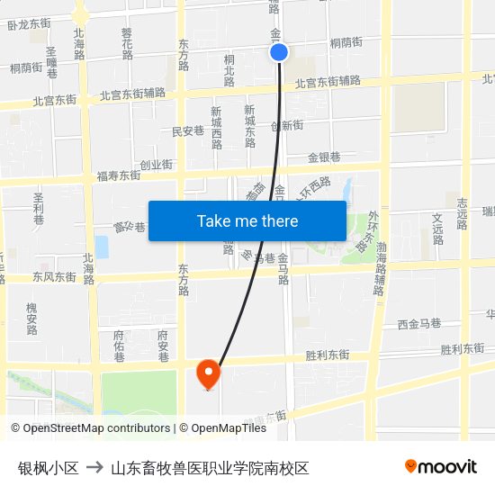 银枫小区 to 山东畜牧兽医职业学院南校区 map