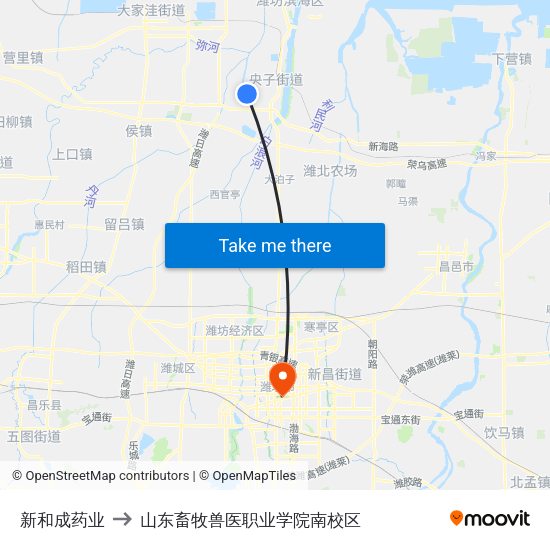 新和成药业 to 山东畜牧兽医职业学院南校区 map