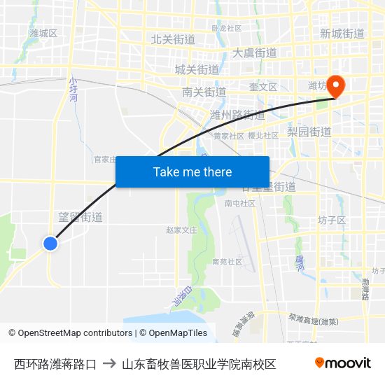 西环路潍蒋路口 to 山东畜牧兽医职业学院南校区 map