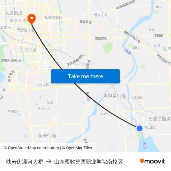 峡寿街潍河大桥 to 山东畜牧兽医职业学院南校区 map