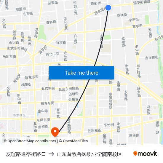 友谊路通亭街路口 to 山东畜牧兽医职业学院南校区 map