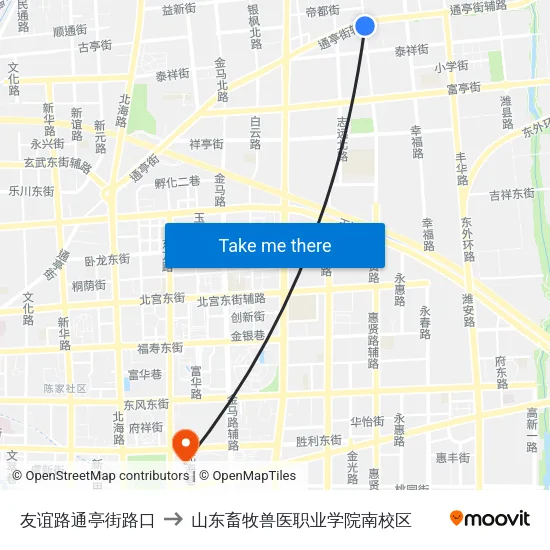 友谊路通亭街路口 to 山东畜牧兽医职业学院南校区 map